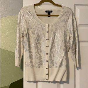 White and silver cardigan, silver buttons